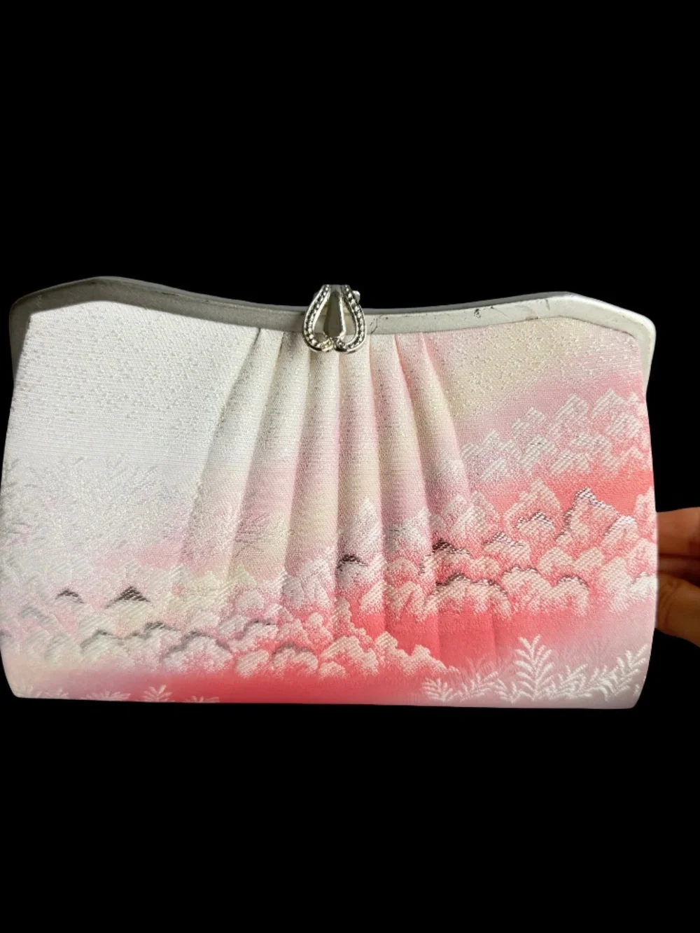 Vintage Japanese Kimono Clutch Bag Nishijin Brocade Pink Sakura Wedding Purse
